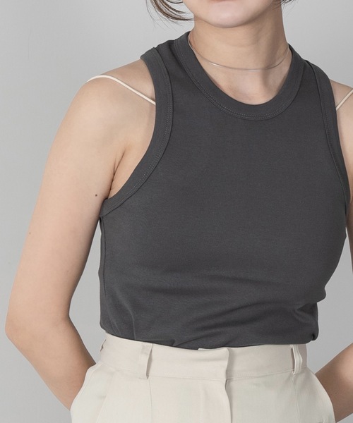 Amiur（エミレ）の「american sleeve tops（タンクトップ・レディース・ブラック/チャコールグレー/クリーム・FREE）」の2枚目の写真