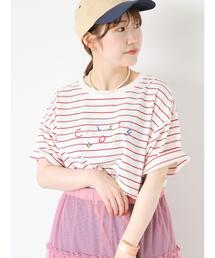ehka sopo | ボーダー刺繍Tシャツ(Tシャツ/カットソー)