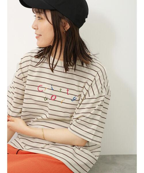 【お取り置き】エヘカソポ 刺繍ステッチ ボーダー Tシャツ ehka sopo（エヘカソポ）の「ボーダー刺繍Tシャツ（Tシャツ