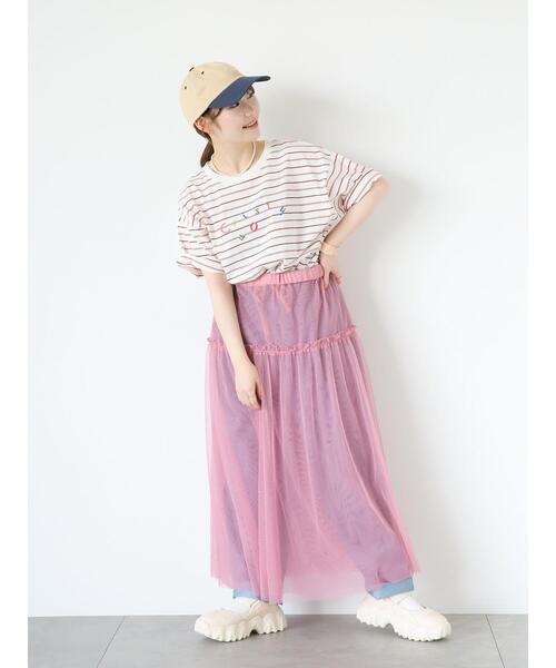 ehka sopo（エヘカソポ）の「ボーダー刺繍Tシャツ（Tシャツ/カットソー・レディース・キナリ/チャコールグレー/ブルー/オフホワイト・F）」の6枚目の写真