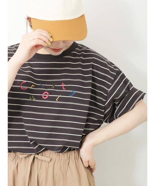 【お取り置き】エヘカソポ 刺繍ステッチ ボーダー Tシャツ ehka sopo（エヘカソポ）の「ボーダー刺繍Tシャツ（Tシャツ