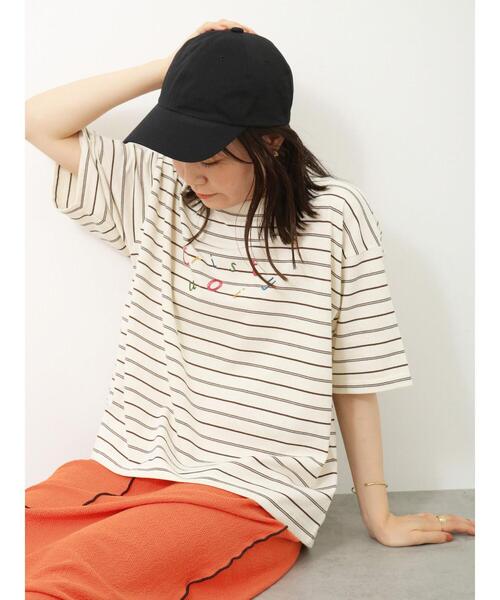 ehka sopo（エヘカソポ）の「ボーダー刺繍Tシャツ（Tシャツ/カットソー・レディース・キナリ/チャコールグレー/ブルー/オフホワイト・F）」の13枚目の写真