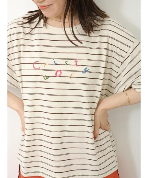 【お取り置き】エヘカソポ 刺繍ステッチ ボーダー Tシャツ ehka sopo（エヘカソポ）の「ボーダー刺繍Tシャツ（Tシャツ