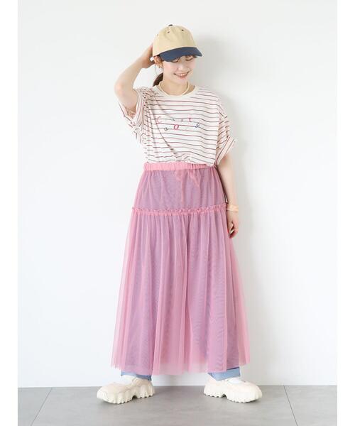 ehka sopo（エヘカソポ）の「ボーダー刺繍Tシャツ（Tシャツ/カットソー・レディース・キナリ/チャコールグレー/ブルー/オフホワイト・F）」の18枚目の写真