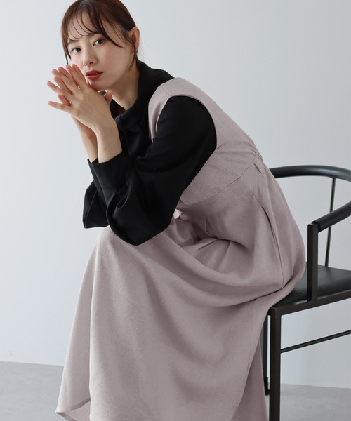 BLUEEAST(ブルーイースト)の「コットン&ツイードフレアジャンスカ(ジャンパースカート・レディース・ベージュ/ブラック/ブラックミックス/オフホワイト/ベージュ系/ネイビー系・MEDIUM)」の4枚目の写真