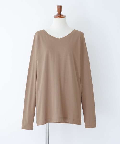 n'OrLABEL（ノアールレーベル）の「『シンプルVネックロンT』（Tシャツ/カットソー・レディース・グレイッシュベージュ/ブルーグリーン/ブラック/グレイッシュブルー/ホワイト/ラベンダー/モカ/ダークグレー・M/L/LL）」の9枚目の写真