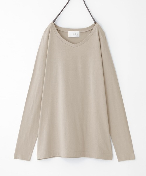 n'OrLABEL（ノアールレーベル）の「『シンプルVネックロンT』（Tシャツ/カットソー・レディース・グレイッシュベージュ/ブルーグリーン/ブラック/グレイッシュブルー/ホワイト/ラベンダー/モカ/ダークグレー・M/L/LL）」の15枚目の写真