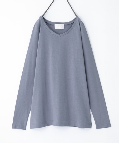 n'OrLABEL（ノアールレーベル）の「『シンプルVネックロンT』（Tシャツ/カットソー・レディース・グレイッシュベージュ/ブルーグリーン/ブラック/グレイッシュブルー/ホワイト/ラベンダー/モカ/ダークグレー・M/L/LL）」の17枚目の写真