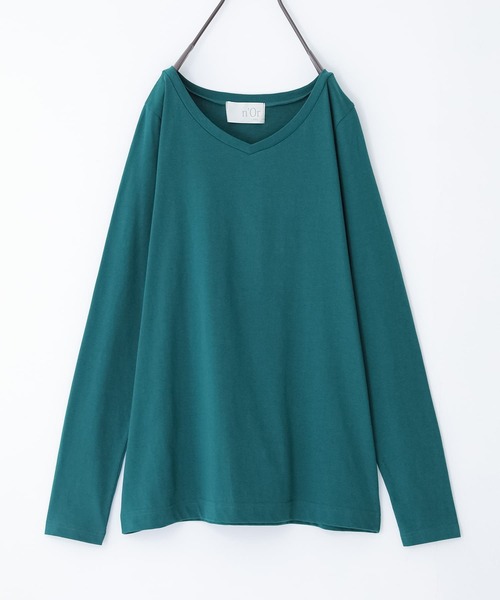 n'OrLABEL（ノアールレーベル）の「『シンプルVネックロンT』（Tシャツ/カットソー・レディース・グレイッシュベージュ/ブルーグリーン/ブラック/グレイッシュブルー/ホワイト/ラベンダー/モカ/ダークグレー・M/L/LL）」の18枚目の写真