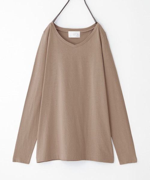 n'OrLABEL（ノアールレーベル）の「『シンプルVネックロンT』（Tシャツ/カットソー・レディース・グレイッシュベージュ/ブルーグリーン/ブラック/グレイッシュブルー/ホワイト/ラベンダー/モカ/ダークグレー・M/L/LL）」の19枚目の写真