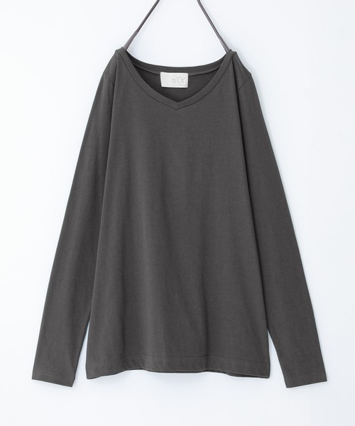 n'OrLABEL（ノアールレーベル）の「『シンプルVネックロンT』（Tシャツ/カットソー・レディース・グレイッシュベージュ/ブルーグリーン/ブラック/グレイッシュブルー/ホワイト/ラベンダー/モカ/ダークグレー・M/L/LL）」の20枚目の写真