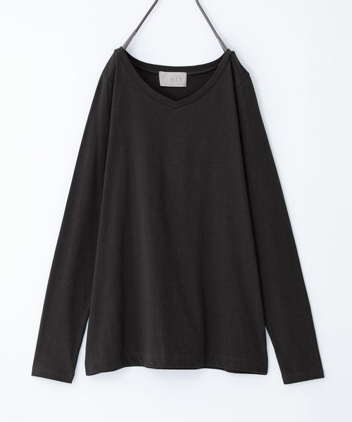 n'OrLABEL（ノアールレーベル）の「『シンプルVネックロンT』（Tシャツ/カットソー・レディース・グレイッシュベージュ/ブルーグリーン/ブラック/グレイッシュブルー/ホワイト/ラベンダー/モカ/ダークグレー・M/L/LL）」の21枚目の写真