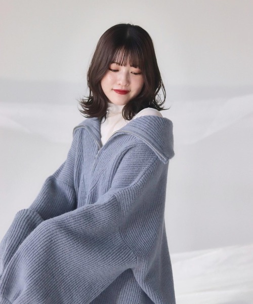 mellowneon（メロウネオン）の「2wayジッパーボリュームニット（ニット/セーター・レディース・ブルー/ピンク/アイボリー・FREE）」の3枚目の写真