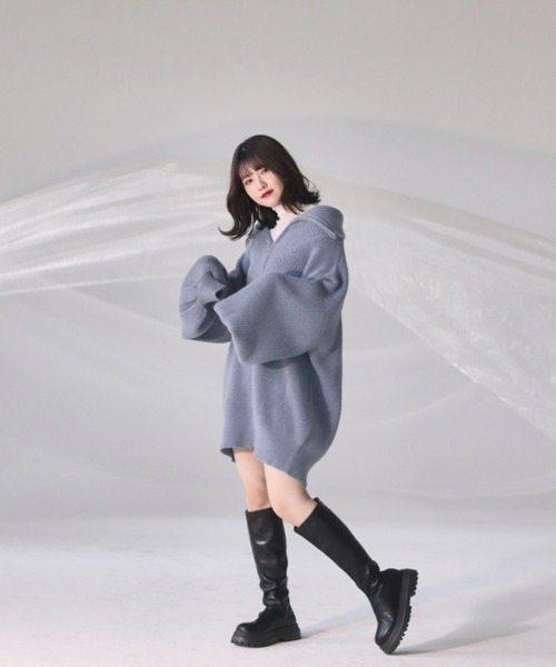 mellowneon（メロウネオン）の「2wayジッパーボリュームニット（ニット/セーター・レディース・ブルー/ピンク/アイボリー・FREE）」の9枚目の写真