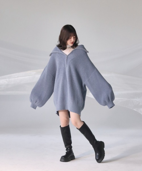 mellowneon（メロウネオン）の「2wayジッパーボリュームニット（ニット/セーター・レディース・ブルー/ピンク/アイボリー・FREE）」の7枚目の写真