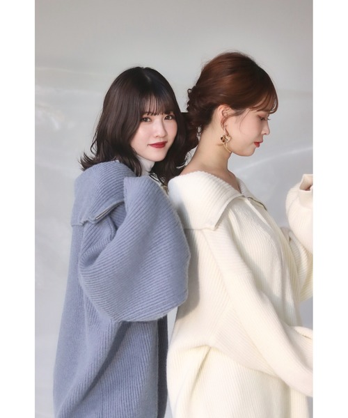 mellowneon（メロウネオン）の「2wayジッパーボリュームニット（ニット/セーター・レディース・ブルー/ピンク/アイボリー・FREE）」の5枚目の写真