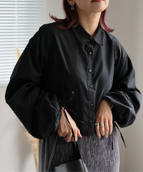 ap retro(アプレトロ)の「長袖シャーリングシャツ(シャツ/ブラウス・レディース・ブルー/ベージュ系その他/グレイッシュベージュ/ブラック・FREE)」の5枚目の写真