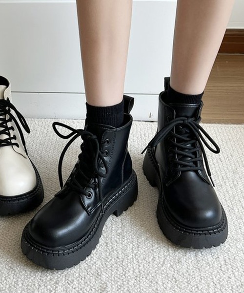 セール】ボリュームソールレースアップショートブーツ（ブーツ）｜Lace