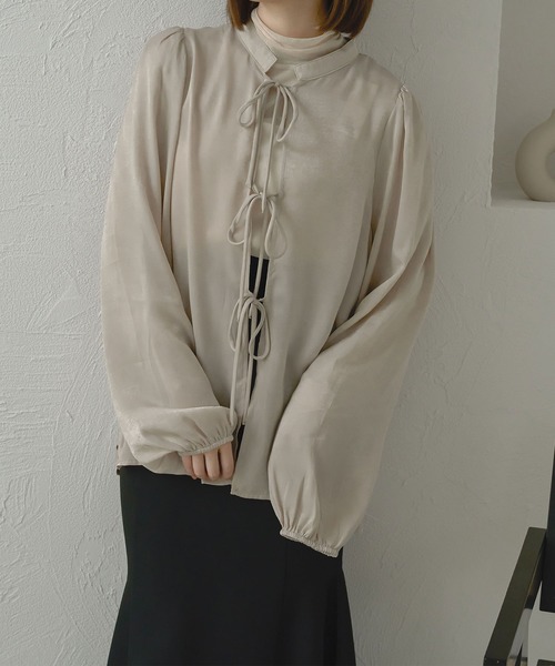 Ambre Neige(アンブルネージュ)の「【前後2WAY】ヴィンテージサテンブラウス/WEB/EC限定商品(シャツ/ブラウス・レディース・ピンク/ライトブラウン/アイボリー・FREE)」の5枚目の写真