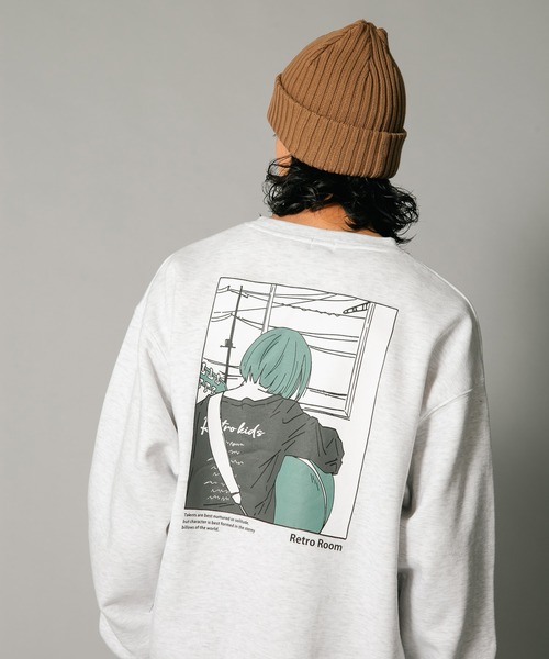 UNIIT(ユニット)の「【スペースグラム】ガールイラスト バックプリント ワンポイント刺繍 裏起毛 ビッグシルエット トレーナー スウェット オーバーサイズ(スウェット・メンズ・グリーン/グレー/ブラック/グレー系その他・MEDIUM/LARGE)」の4枚目の写真