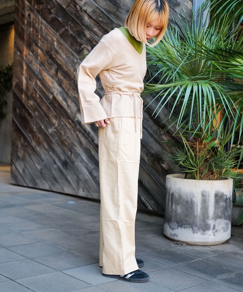 roial(ロイアル)の「WOVEN/ROIAL(ロイアル)ワイドバギーシルエットウエストゴムカラーパンツ(その他パンツ・レディース・ナチュラル/オレンジ/グリーン・MEDIUM/SMALL)」の9枚目の写真