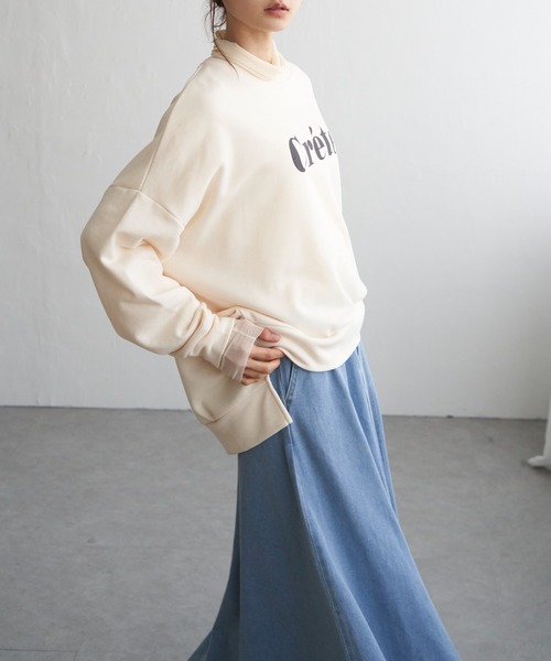 LBC（エルビーシー）の「裏毛ゆるプルオーバー（スウェット・レディース・オフホワイト/チャコールグレー/パープル・M）」の4枚目の写真