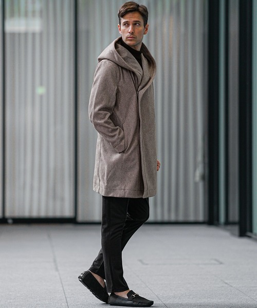 セール】ボリュームネックコート メンズ ロング丈 コート フード付き セール】ボリュームネックコート メンズ ロング丈 コート フード付き