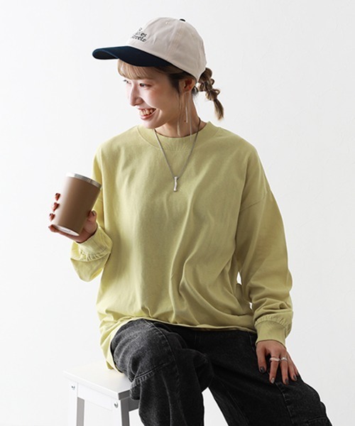 devirock（デビロック）の「綿100% お洗濯してもよれにくい ビッグシルエット 袖リブ 大人 長袖Tシャツ（Tシャツ/カットソー・レディース・ブルー系2/バイオレット/オートミール/イエロー/レッド系1/パープル系5/グレー/ダークグリーン/オレンジ系2/アイボリー/ホワイト/ライトグリーン/ブルー系6/グレイッシュブルー/グレー系/ピンク系6/ブラック/パープル系/グリーン系1/ピンク系1/イエロー系3/ブルー系3/ボルドー/ベージュ系その他/ブルー系4/ブラック系その他/ピンク系2/ブルー系5・LL/M/L）」の22枚目の写真