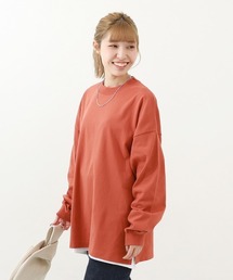 綿100% お洗濯してもよれにくい ビッグシルエット 袖リブ 大人 長袖Tシャツ