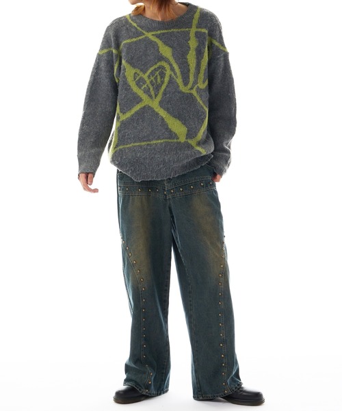 adidem asterisks スタッズ ブラックデニムパンツ 超美品 studs denim pant / スタッズ デニムパンツ ワイドストレート