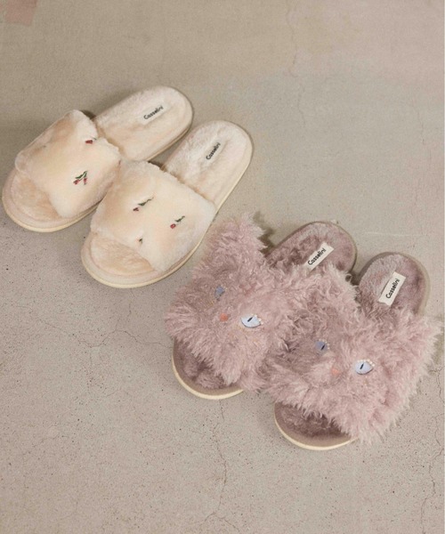 Casselini（キャセリーニ）の「Casselini HOME(キャセリーニ ホーム)フェイクファースリッパ（ルームシューズ/スリッパ・レディース・ラベンダー/アイボリー・FREE）」の6枚目の写真