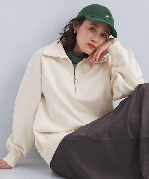 green label relaxing(グリーンレーベルリラクシング)の「裏毛 ハーフジップ プルオーバー スウェット(スウェット・レディース・モカ/オフホワイト/グレー・FREE)」の1枚目の写真
