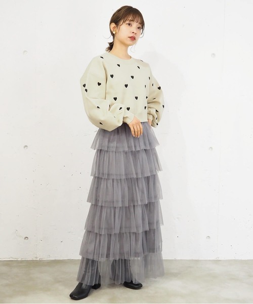 tiptop(ティップトップ)の「チュール段々ティアードスカート(スカート・レディース・チャコールグレー/アイボリー/ブラック/ホワイト系その他/ブラック系その他・FREE)」の16枚目の写真