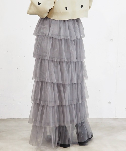 tiptop(ティップトップ)の「チュール段々ティアードスカート(スカート・レディース・チャコールグレー/アイボリー/ブラック/ホワイト系その他/ブラック系その他・FREE)」の18枚目の写真