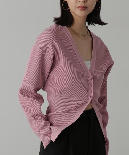 FREE'S MART（フリーズマート）の「◆ウエストシェイプリブニットカーディガン（カーディガン/ボレロ・レディース・ホワイト/ピンク/ライトグリーン/ブラック・FREE）」の4枚目の写真