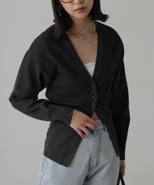 FREE'S MART（フリーズマート）の「◆ウエストシェイプリブニットカーディガン（カーディガン/ボレロ・レディース・ホワイト/ピンク/ライトグリーン/ブラック・FREE）」の3枚目の写真