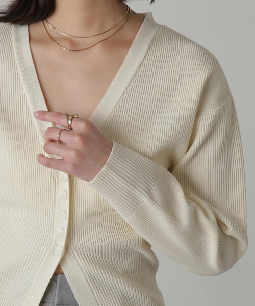 FREE'S MART（フリーズマート）の「◆ウエストシェイプリブニットカーディガン（カーディガン/ボレロ・レディース・ホワイト/ピンク/ライトグリーン/ブラック・FREE）」の6枚目の写真