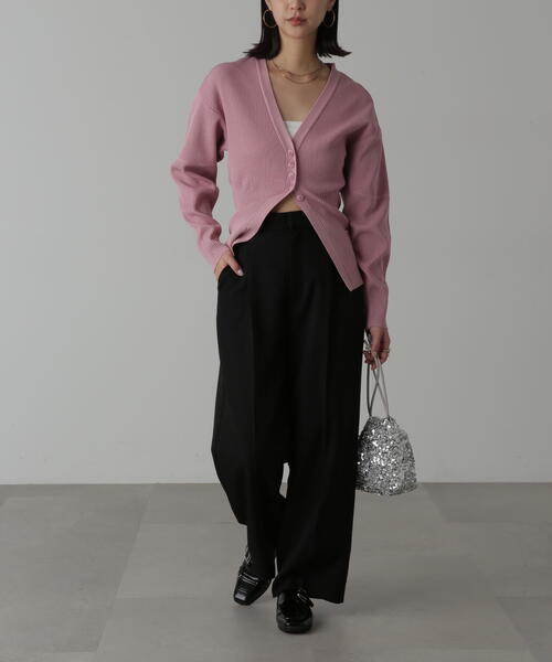 FREE'S MART（フリーズマート）の「◆ウエストシェイプリブニットカーディガン（カーディガン/ボレロ・レディース・ホワイト/ピンク/ライトグリーン/ブラック・FREE）」の12枚目の写真