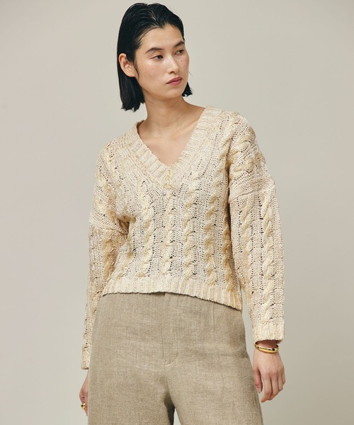 カレンソロジー クリームコットン プルオーバー ニット グリーン Fサイズ カレンソロジー クリームコットン プルオーバー ニット グリーン