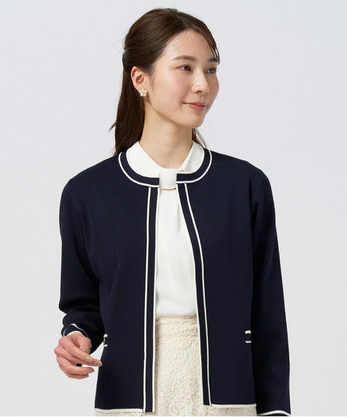 TOKYO SHIRTS(トウキョウシャツ)の「配色ニットジャケット レディース(カーディガン/ボレロ・レディース・ブラック/ネイビー・L/M)」の2枚目の写真