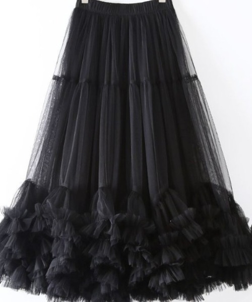 deux amour（ドゥーザムール）の「すそフリフリボリュームチュールスカート（スカート・レディース・ブラック/アイボリー/パープル/ピンク・FREE）」の3枚目の写真