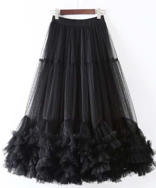 deux amour（ドゥーザムール）の「すそフリフリボリュームチュールスカート（スカート・レディース・ブラック/アイボリー/パープル/ピンク・FREE）」の5枚目の写真