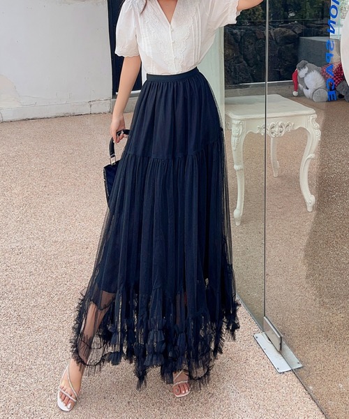 すそフリフリボリュームチュールスカート（スカート）｜deux amour