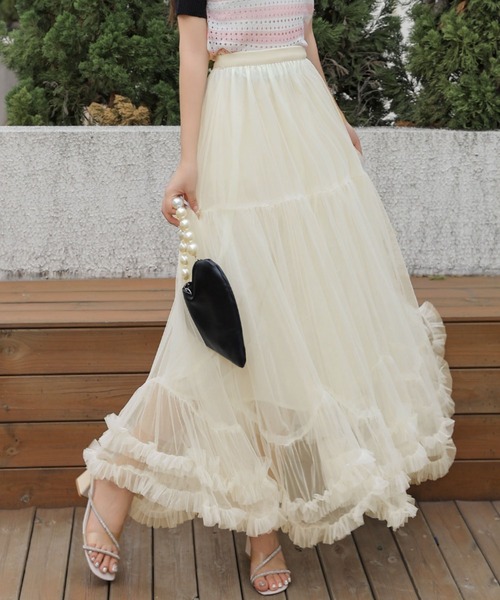 deux amour（ドゥーザムール）の「すそフリフリボリュームチュールスカート（スカート・レディース・ブラック/アイボリー/パープル/ピンク・FREE）」の12枚目の写真