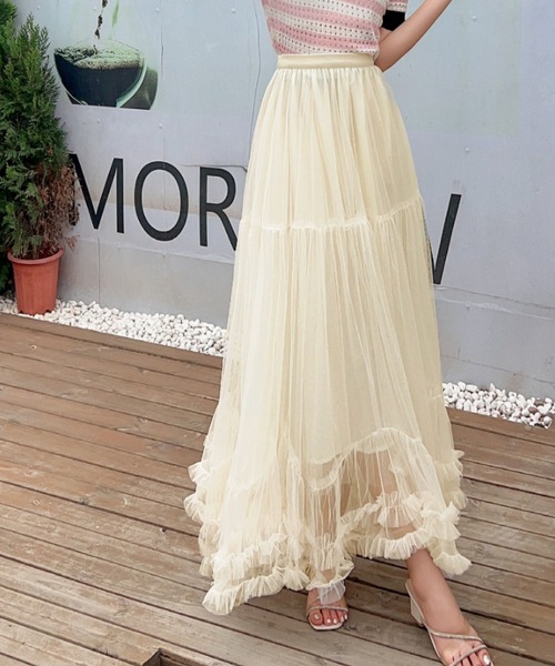 deux amour（ドゥーザムール）の「すそフリフリボリュームチュールスカート（スカート・レディース・ブラック/アイボリー/パープル/ピンク・FREE）」の13枚目の写真