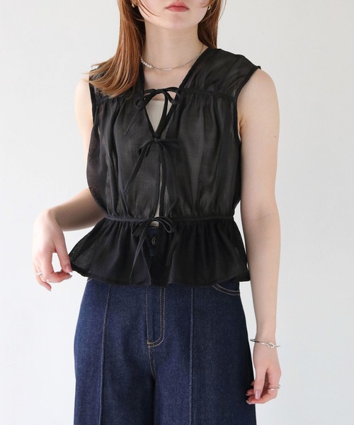 CLEIO（クレイオ）の「【CLEIO】リボンギャザーシアーミニベスト