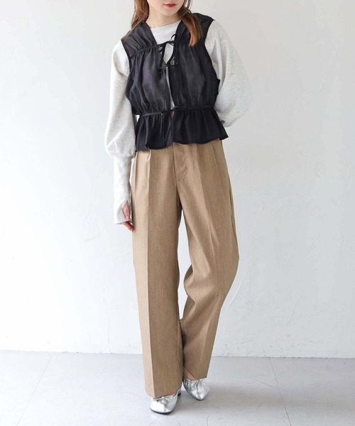 CLEIO(クレイオ)の「【CLEIO】リボンギャザーシアーミニベスト/RIBBON GATHERED SHEER MINI VEST/940-11643(シャツ/ブラウス・レディース・ブラック/アイボリー/サックスブルー/グレイッシュベージュ・FREE)」の6枚目の写真