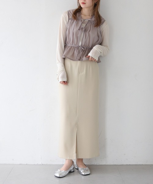 CLEIO(クレイオ)の「【CLEIO】リボンギャザーシアーミニベスト/RIBBON GATHERED SHEER MINI VEST/940-11643(シャツ/ブラウス・レディース・ブラック/アイボリー/サックスブルー/グレイッシュベージュ・FREE)」の14枚目の写真