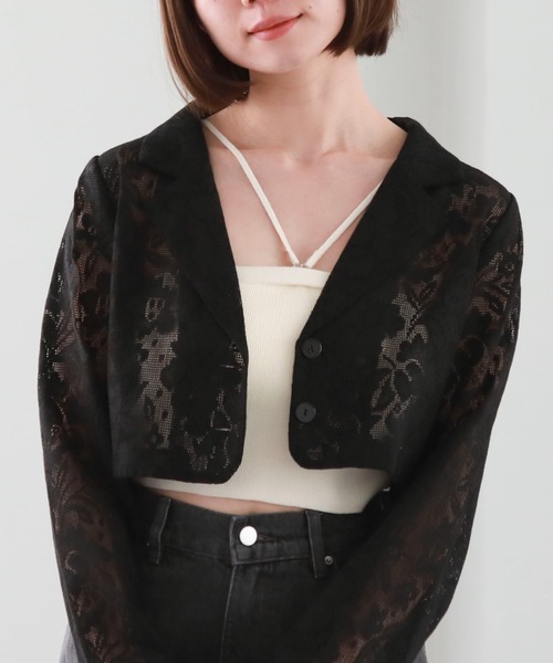 archives（アルシーヴ）の「レースショートシャツジャケット（テーラードジャケット・レディース・ブラック/オフホワイト/ブルー・MEDIUM）」の7枚目の写真