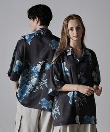 【CLEL】2Way Multi Pattern Drape Short Sleeve Shirt/2way 花柄 アブストラクト柄ドレープ半袖シャツ